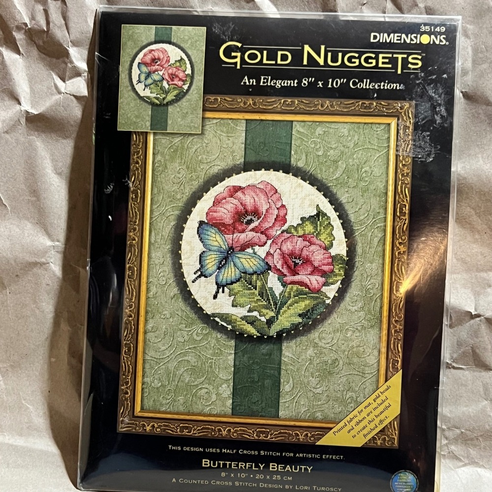 Dimensions 8x10 Cross Stitch Kit Butterfly Beauty Floral Gold Nuggets 35149